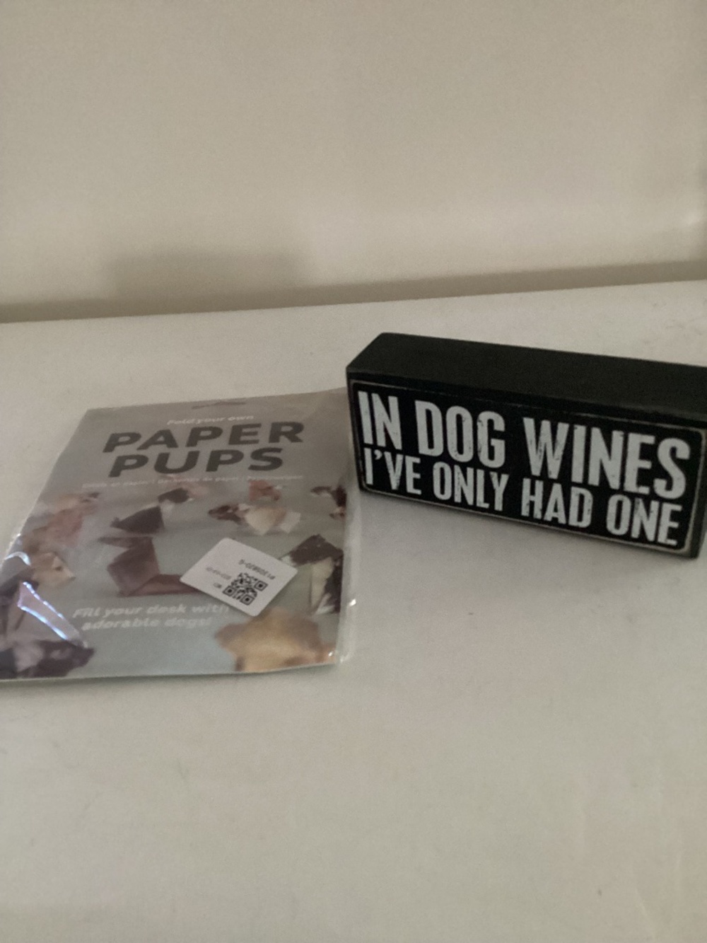 2 Fun Dog Themed Novelties: Dog Years in Wine table sign and Dog Origami kit